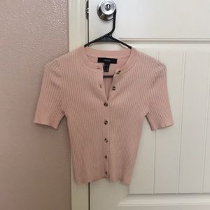 Short Sleeve Button Down Ribbed Blouse